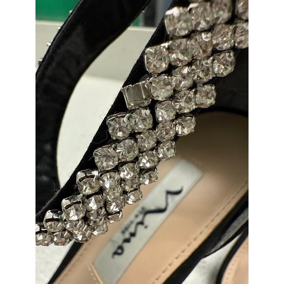 NINA BLACK LUSTER SATIN VAUNA ANKLE-STRAP 3.5” HEEL EVENING SANDAL SIZE 7W - Picture 12 of 12